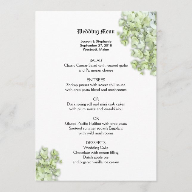 Modèle de menu Mariage blanc floral (Devant)
