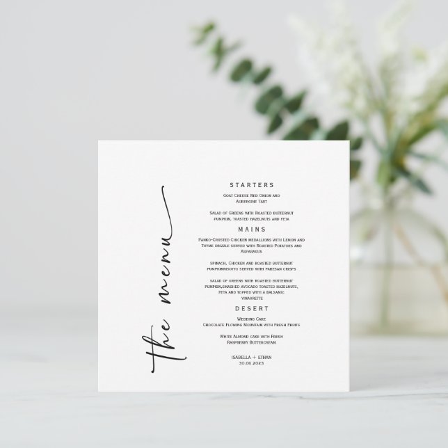 Modèle de menu Mariage minimaliste (Debout devant)