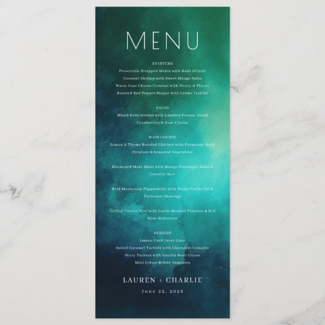 Modèle de menu sarcelle élégant (Devant)