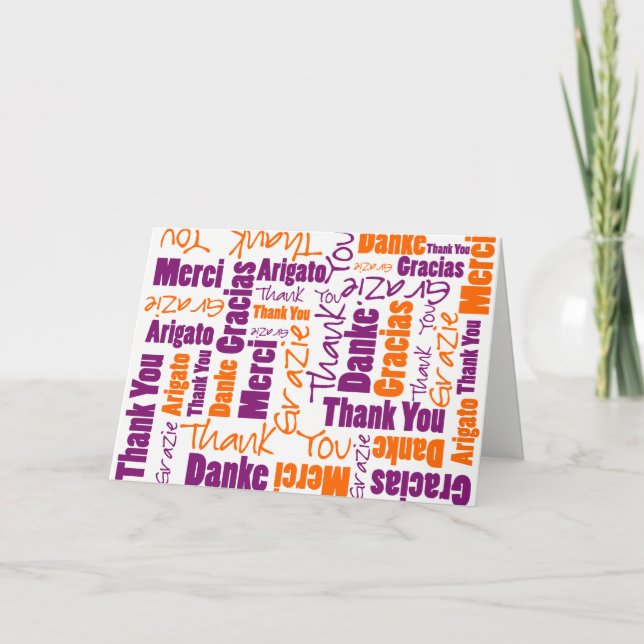 Modèle de Merci multilingue violet et orange (Devant)
