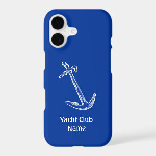 Modèle de nom de club de yacht ancre bleu bois