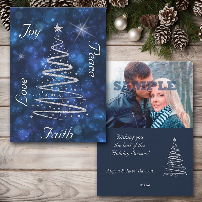 Modèle de photo de Noël en argent moderne bleu arb (Créateur téléchargé)