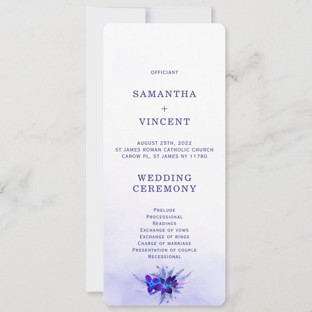 Modèle de programme de mariage Blue Orchid (Devant)