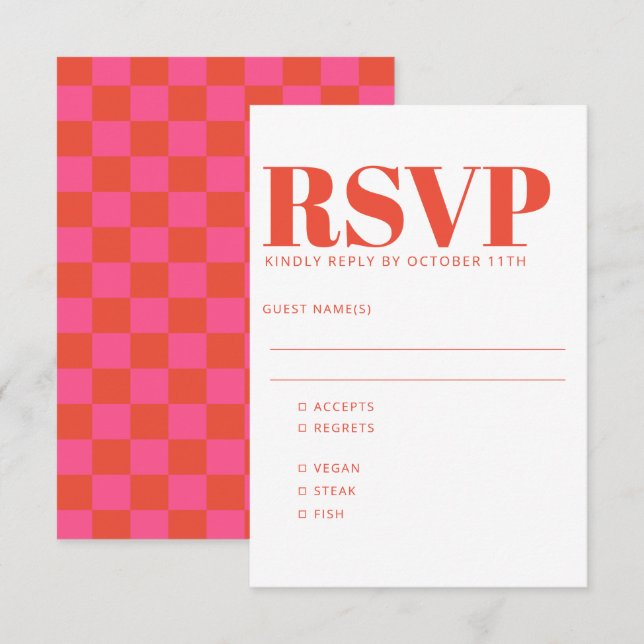 Modèle de repas de mariage à carreaux rose rouge v (Devant / Derrière)