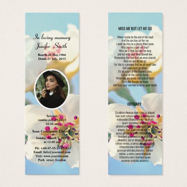 Modèle de Signet de funérailles florales modifiabl (Devant & derrière)