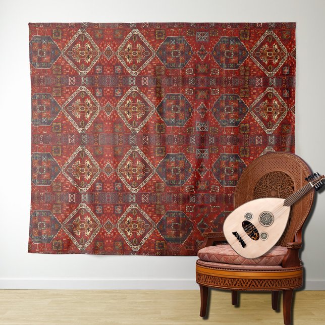 Modèle de tapis oriental en tapisserie rouge et bl (Créateur téléchargé)