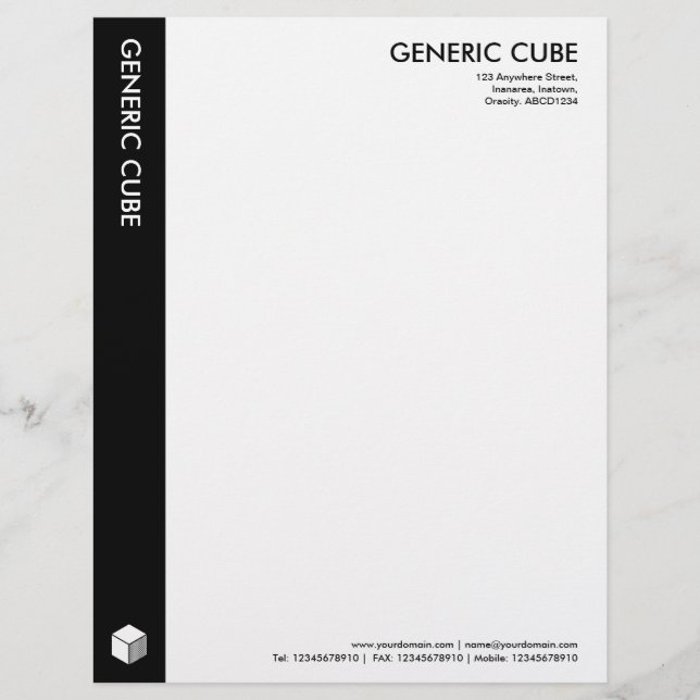 Modèle D'en-tête De Lettre Cube générique - Noir (Devant)