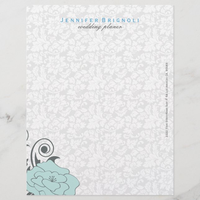 Modèle D'en-tête De Lettre Design Floral Blanc Et Gris Bleu (Devant)