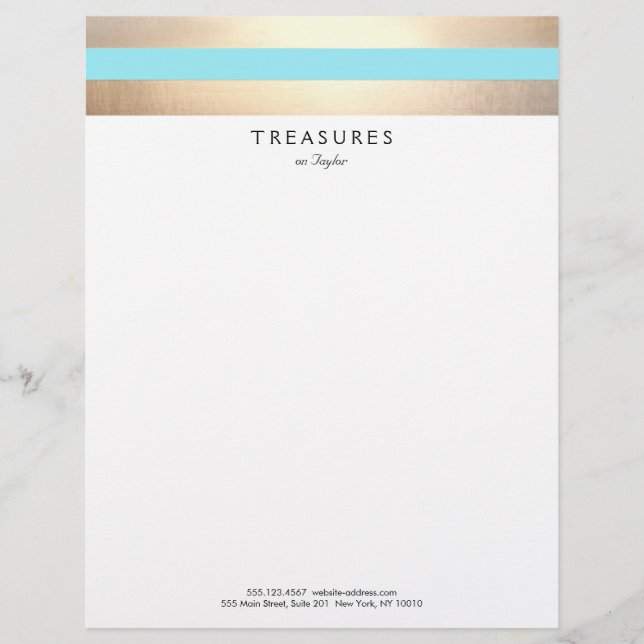 Modèle D'en-tête De Lettre Élégant FAUX rayé Or Turquoise bleu (Devant)