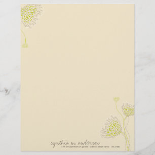 Modèle D'en-tête De Lettre Fleurs Chrysanthème Vert Élégant Chic Floral