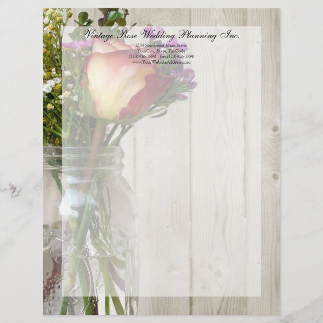 Modèle D'en-tête De Lettre Mason Jar avec Rose et Fleur sauvage (Devant)