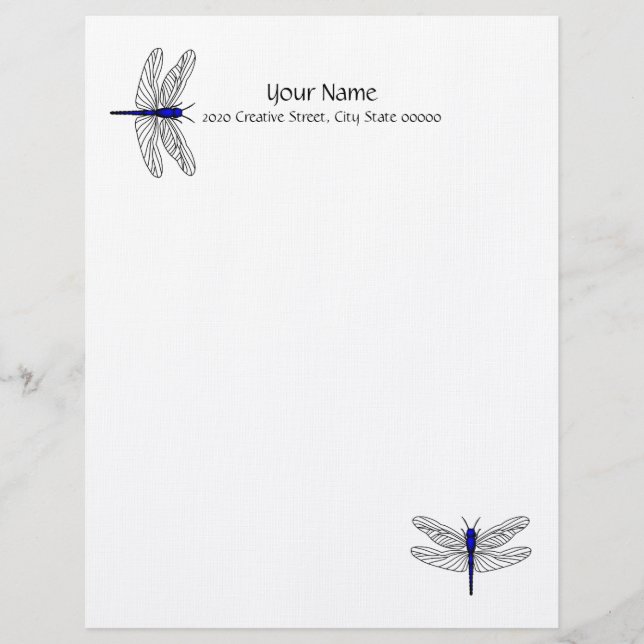Modèle D'en-tête De Lettre Papillon à lettres bleu Dragonfly Lin stationnaire (Devant)