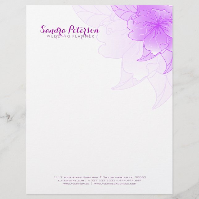 Modèle D'en-tête De Lettre Pastel Purple & Blanc Floral Design (Devant)