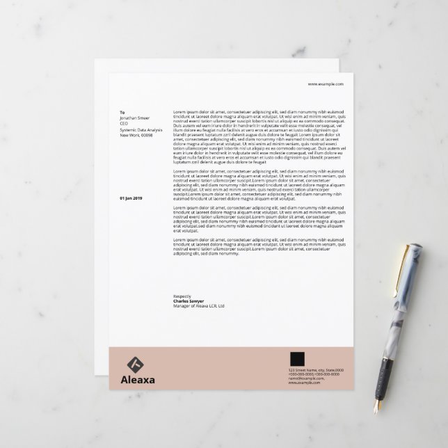 Modèle d'entête de lettre professionnelle (Devant/Arrière en situation)