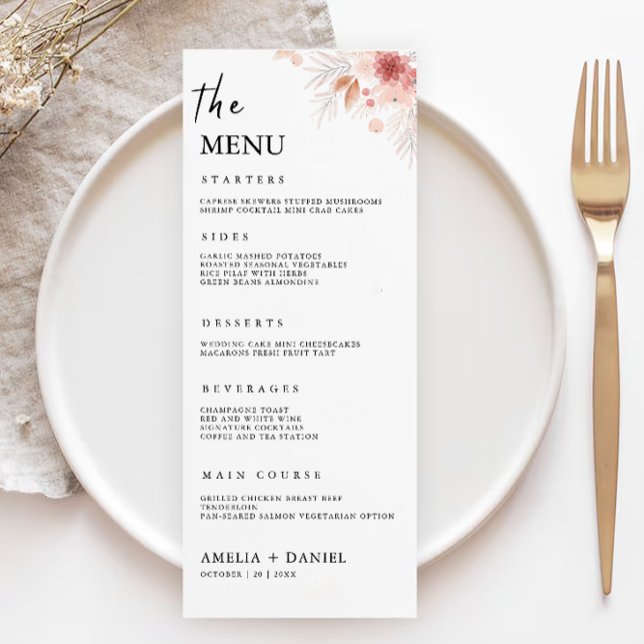 Modèle des cartes de menu Mariage fleur sauvage (Wildflower Wedding Menu Cards Template)