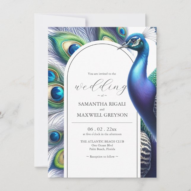 Modèle des invitations de mariage Peacock (Devant)