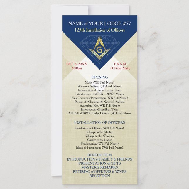 Modèle d'installation Masonic | Diamant bleu (Devant)