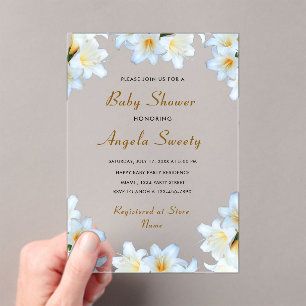 Modèle d'invitation Baby shower acrylique blanc