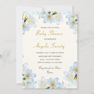 Modèle d'invitation Baby shower de fleurs blanches