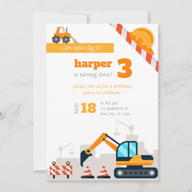 Modèle d'invitation d'anniversaire de construction (Devant)
