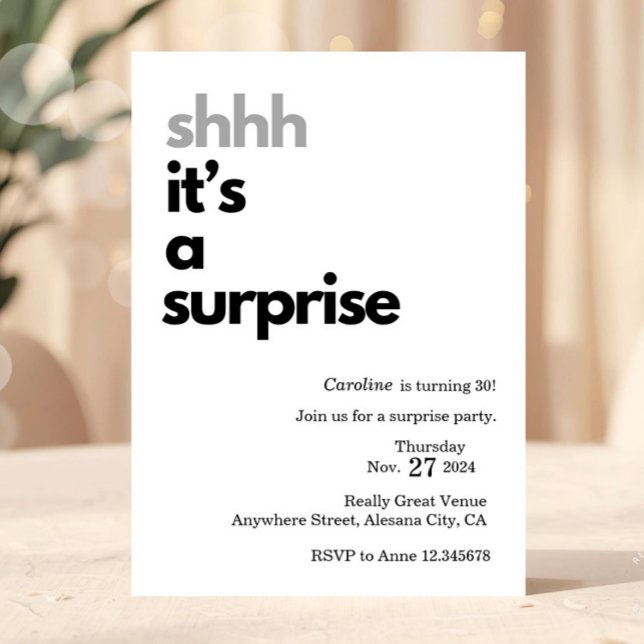 Modèle d'invitation pour fête surprise Carte minim (Créateur téléchargé)