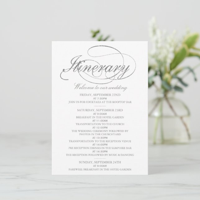 Modèle d'itinéraire de mariage chic en feuille de  (Debout devant)