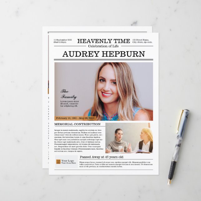 Modèle du journal du programme Memorial (Devant/Arrière en situation)