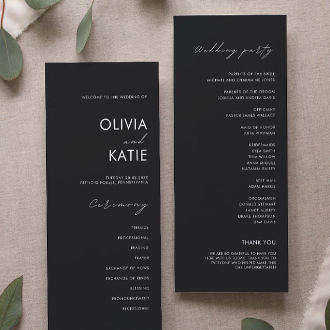Modèle du programme de cérémonie du Mariage noir (Black Wedding Ceremony Program Template)