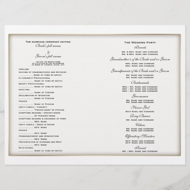 Modèle du programme de mariage (deux) (Devant)