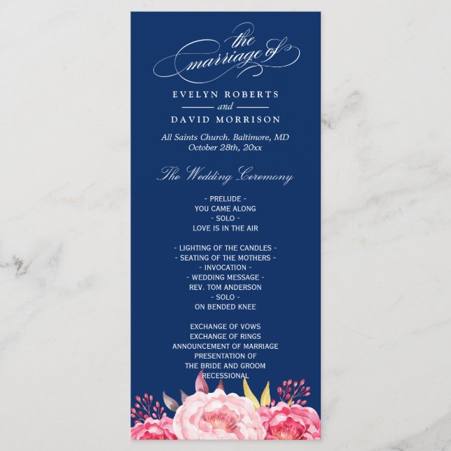 Modèle du programme de mariage floral rose bleu ma (Devant)