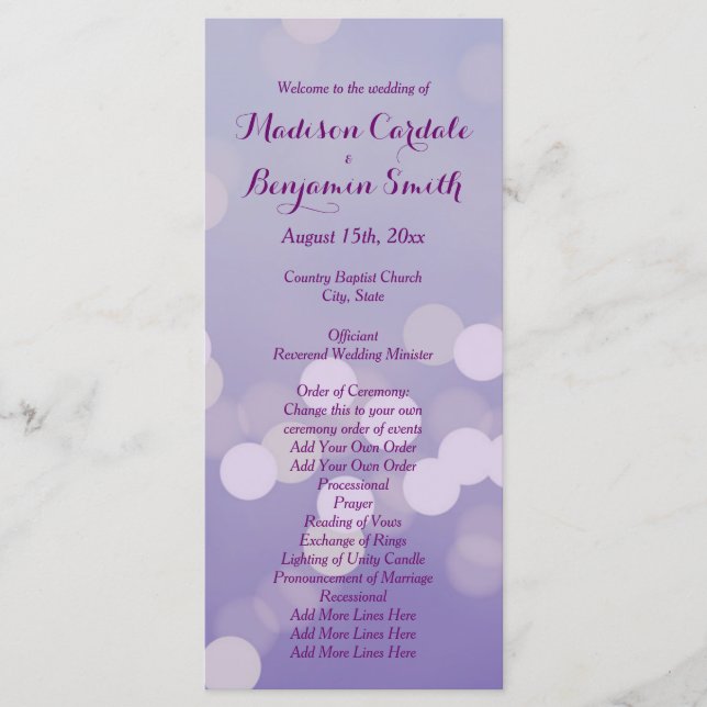 Modèle du programme de mariage moderne violet Lila (Devant)