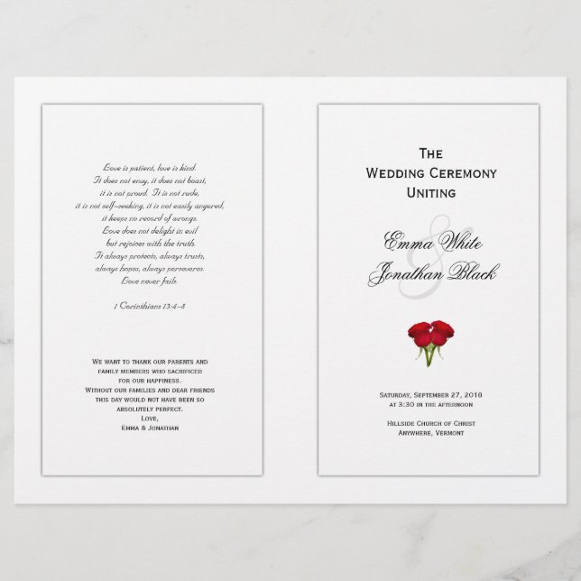 Modèle du programme de mariage Red Roses (Devant)