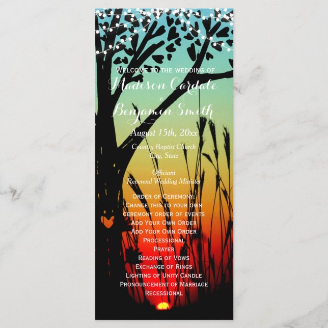 Modèle du programme de mariage Rustic Tree Sunset  (Devant)