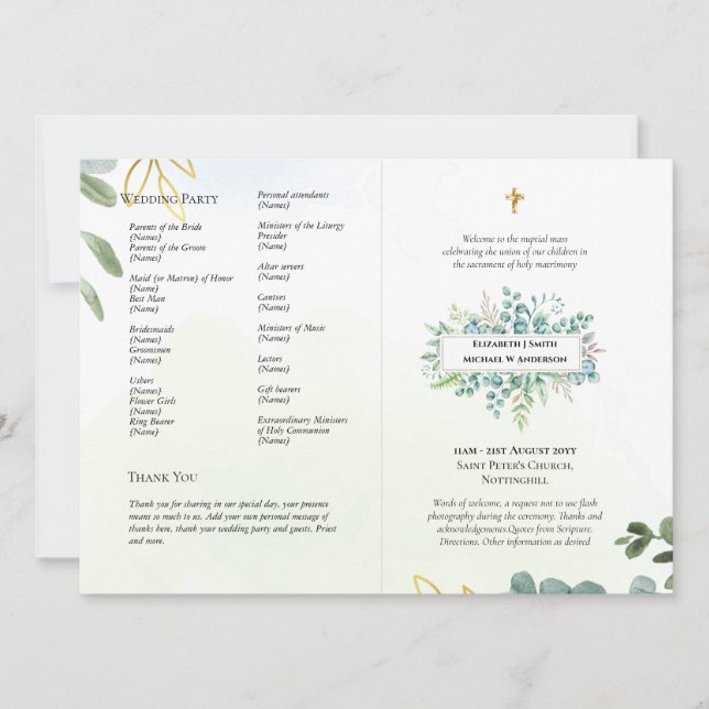 Modèle du Programme de Messe Nuptiale Mariage cath (Devant)
