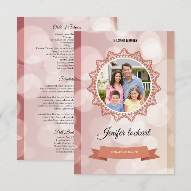 Modèle du programme funéraire de l'Ordre de servic (Devant / Derrière)