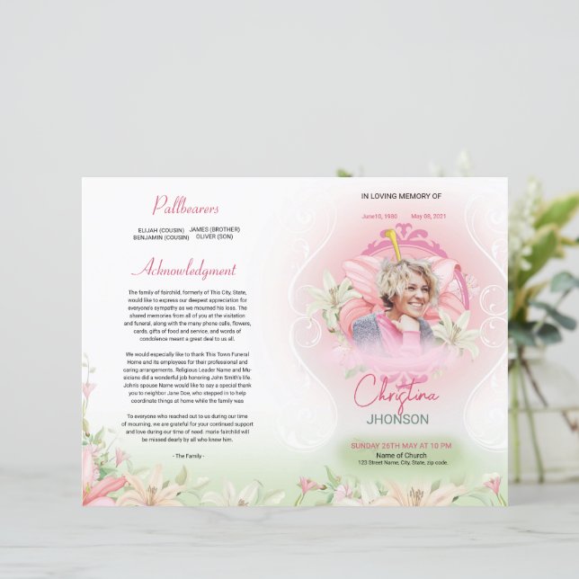 Modèle du programme funéraire floral (Debout devant)