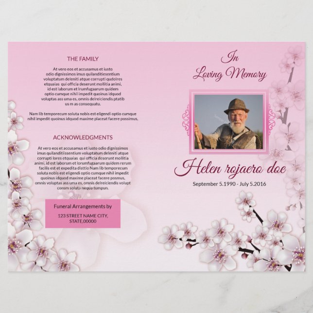 Modèle du programme funéraire floral imprimable (Devant)