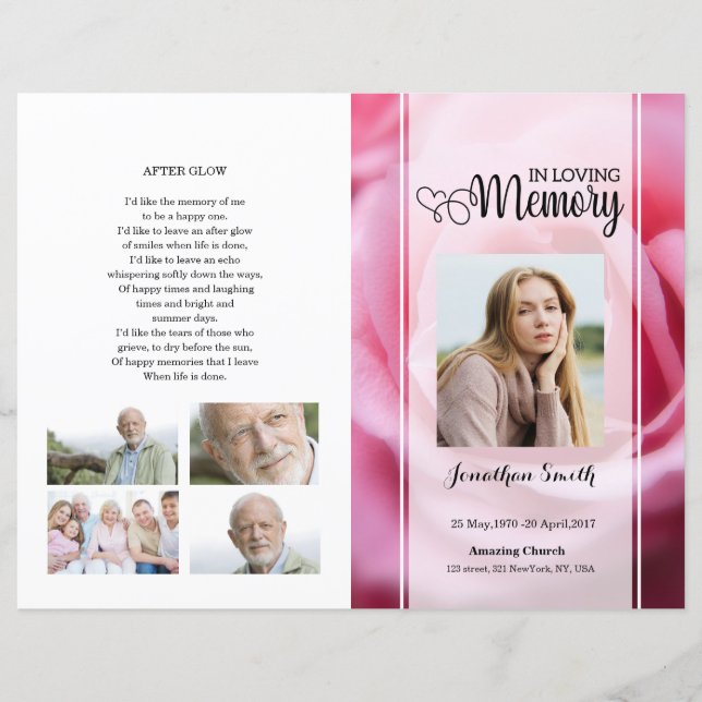 modèle du programme funéraire floral rose (Devant)