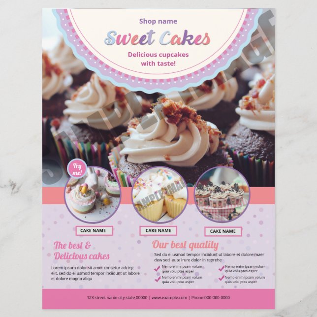 Modèle du prospectus de la Boutique de gâteaux (Devant)