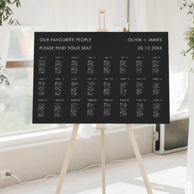 Modèle du tableau de bord du Mariage noir (Black Wedding Seating Chart Template)