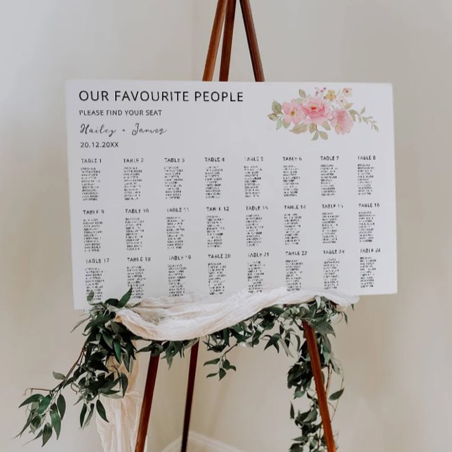 Modèle du tableau de sièges du Mariage rose (Rose Wedding Seating Chart Template)