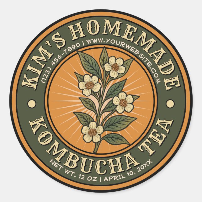 Modèle Étiquette de thé kombucha vintage (Devant)