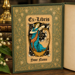 Modèle Ex Libris Art Nouveau Femme Fleurs Kraft