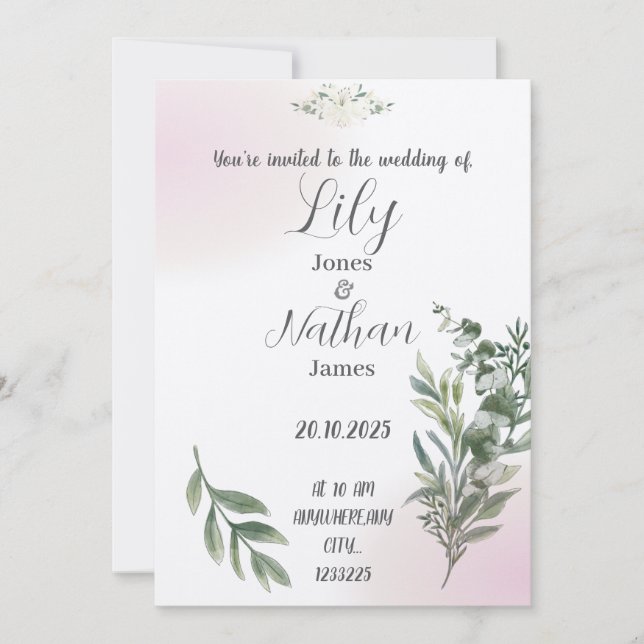 Modèle faire-part de mariage beige et rose (Devant)