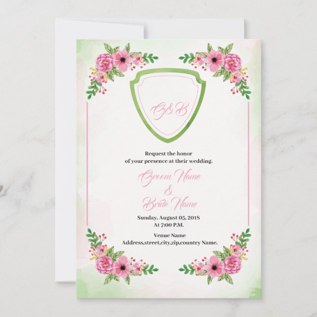 Modèle Faire-part de mariage floral (Devant)