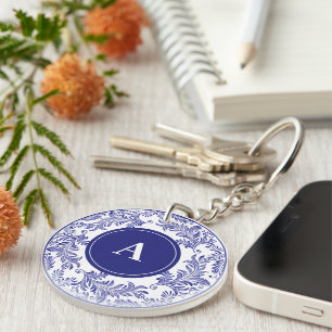 Modèle Floral Blanc Bleu Initial
