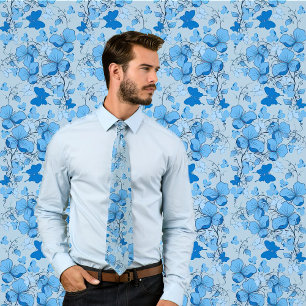 Modèle Floral Bleu Design Cravate - Mariage/Salle