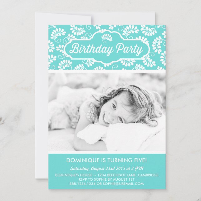 MODÈLE FLORAL BLEU INVITATION ANNIVERSAIRE (Devant)