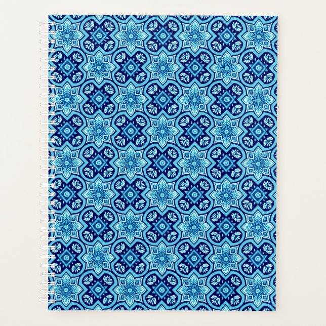 Modèle floral géométrique bleu vintage (Devant)