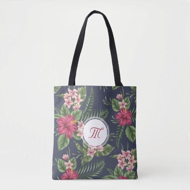 Modèle floral Hibiscus Monogramme Sac fourre-tout (Devant)